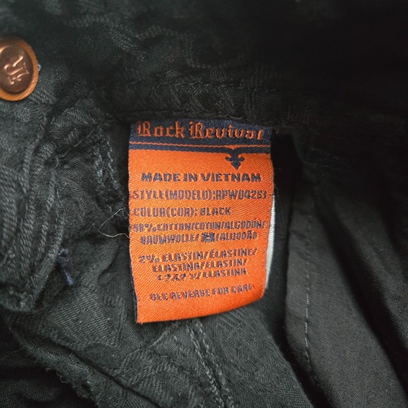 Rock Revival Brocade Skinny Jeans Womens 27 Black Sequin Fleur-de-lis Floral Y2K - Picture 11 of 16